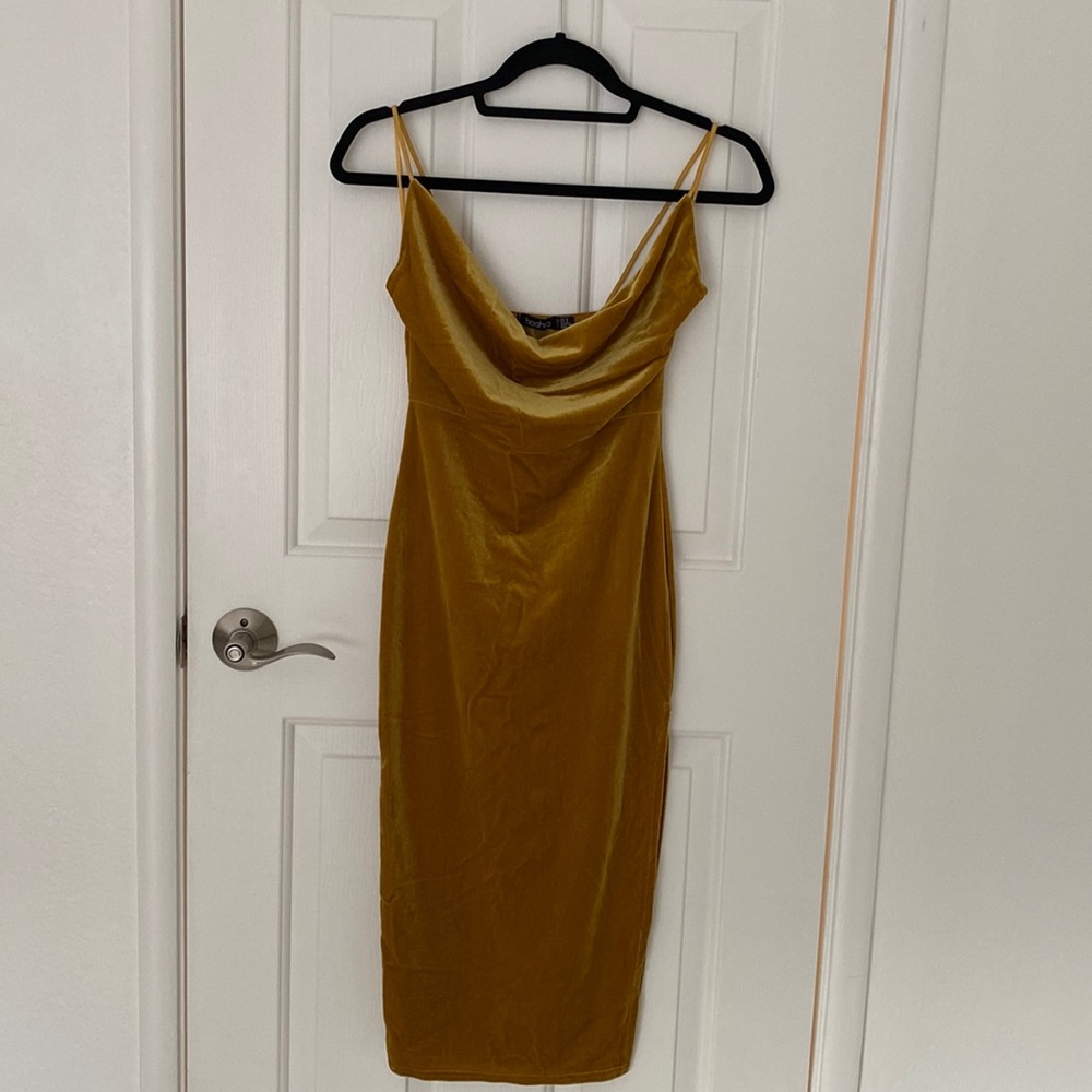 Boohoo Velvet Midi Dress with Side Slit